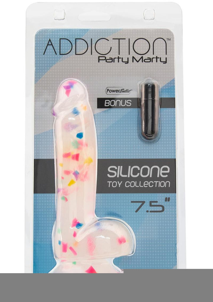 Addiction Party Marty Silicone Dildo with Balls - Multicolor - 7.5in