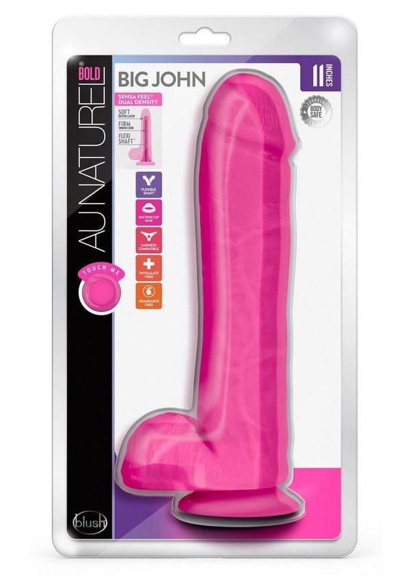 Au Naturel Bold Big John Dildo with Suction Cup and Balls - Pink - 11in