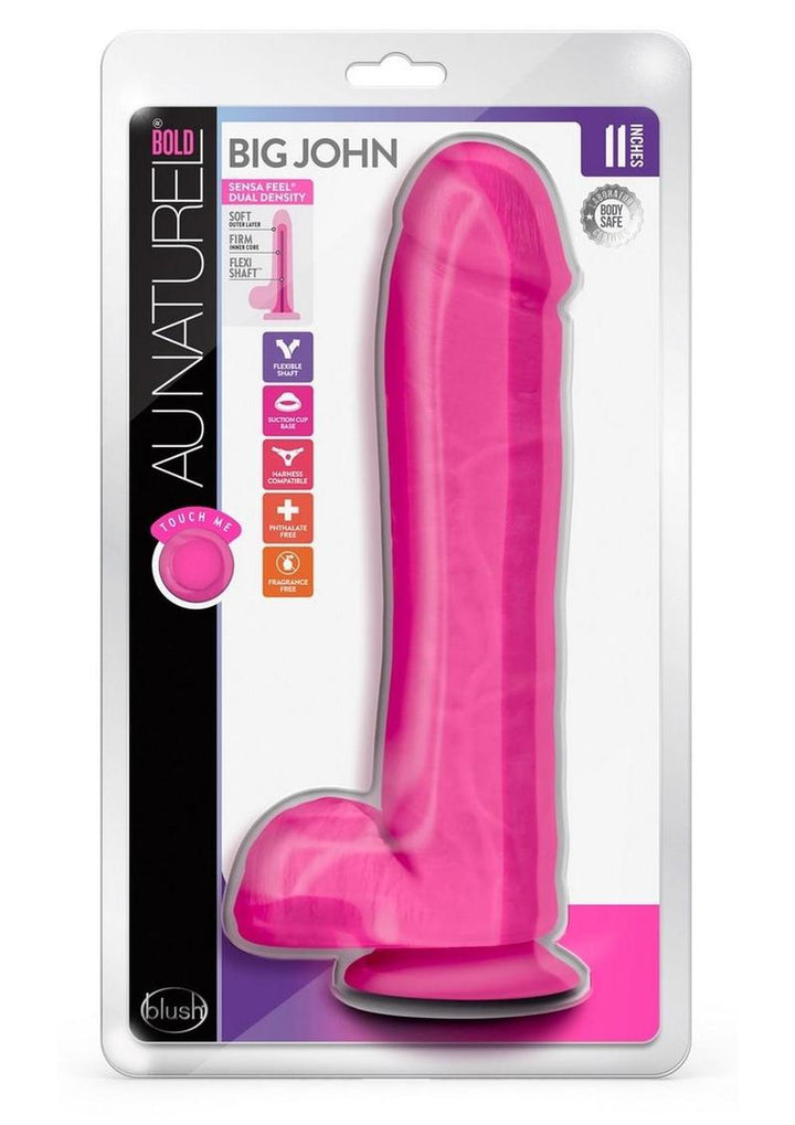 Au Naturel Bold Big John Dildo with Suction Cup and Balls - Pink - 11in