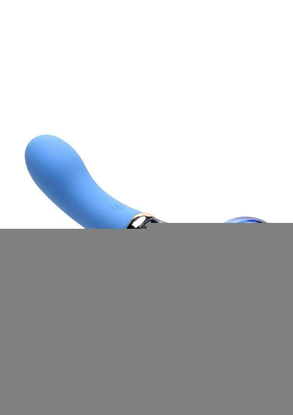 Prisms Vibra-Glass 10x Bleu Dual End G-Spot Rechargeable Silicone/Glass Vibrating Dildo - Teal