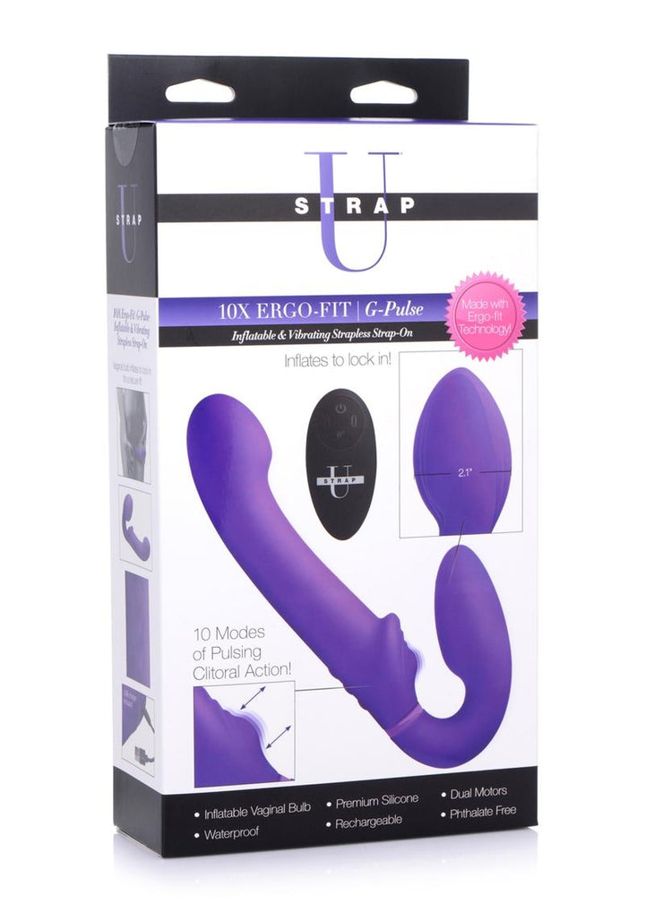 Strap U Ergo-Fit G-Pulse Silicone Rechargeable 10x Dual Dildo Strapless Strap-On with Remote Control - Purple